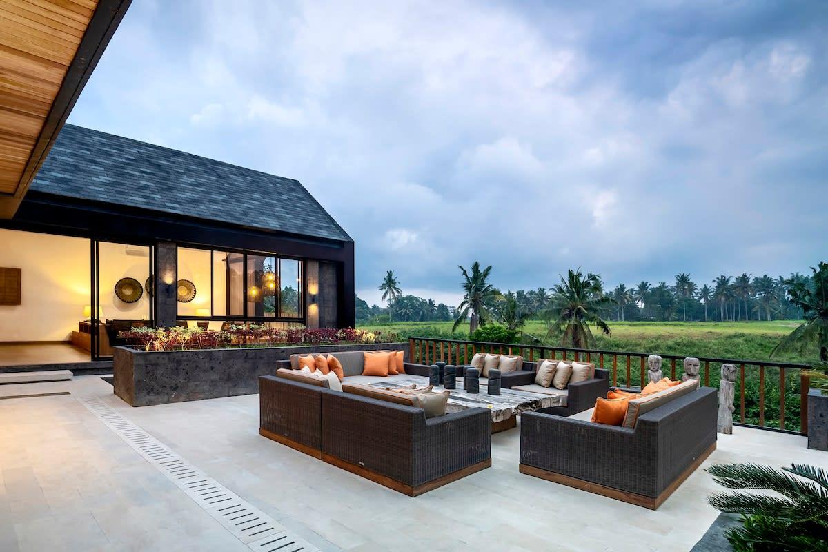 Outside sitting area overlooking the beautiful rice fields