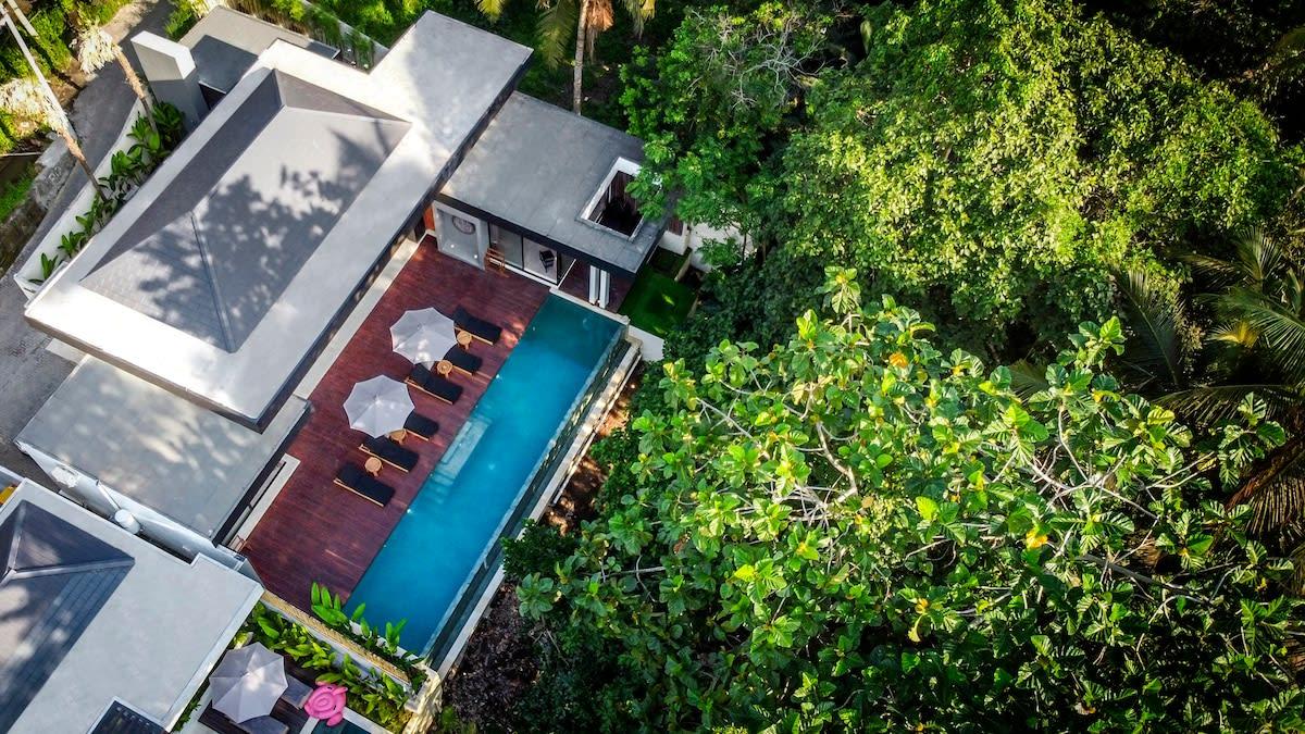 Drone view of the property and its jungle surroundings