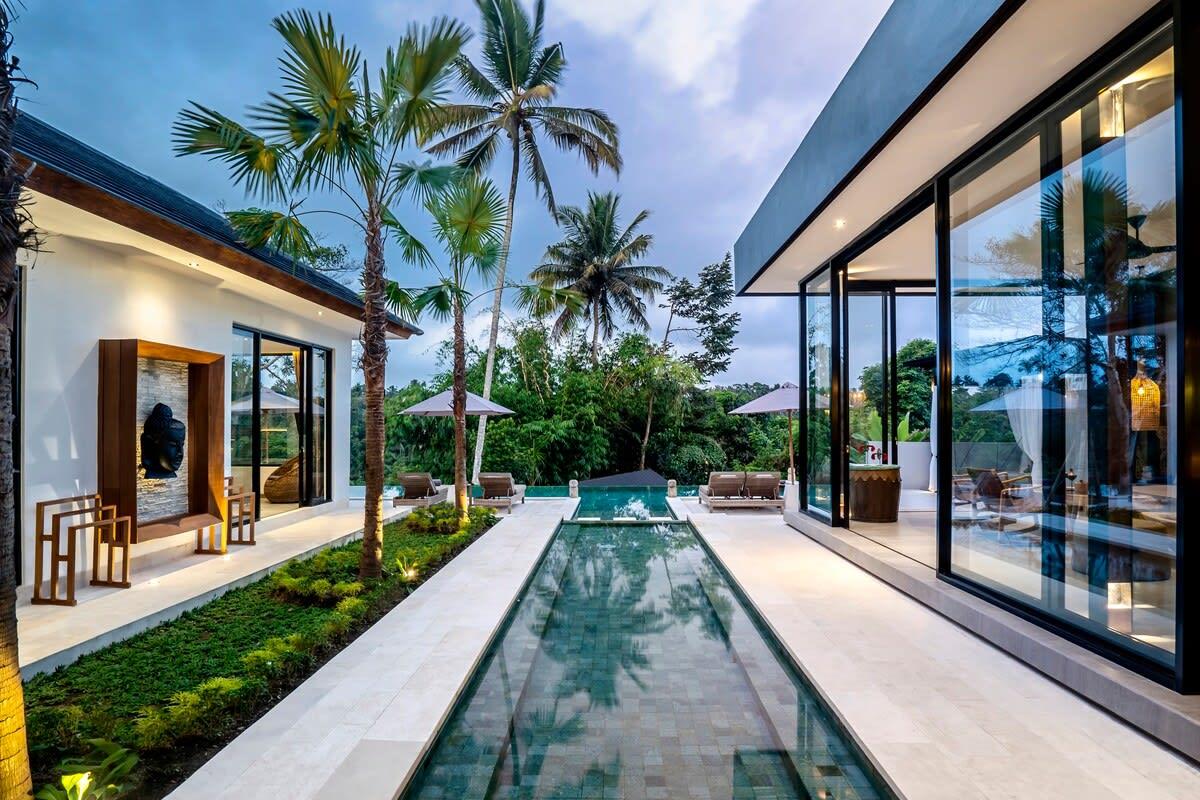 View of the entrance of the villa overlooking the Ubud jungle