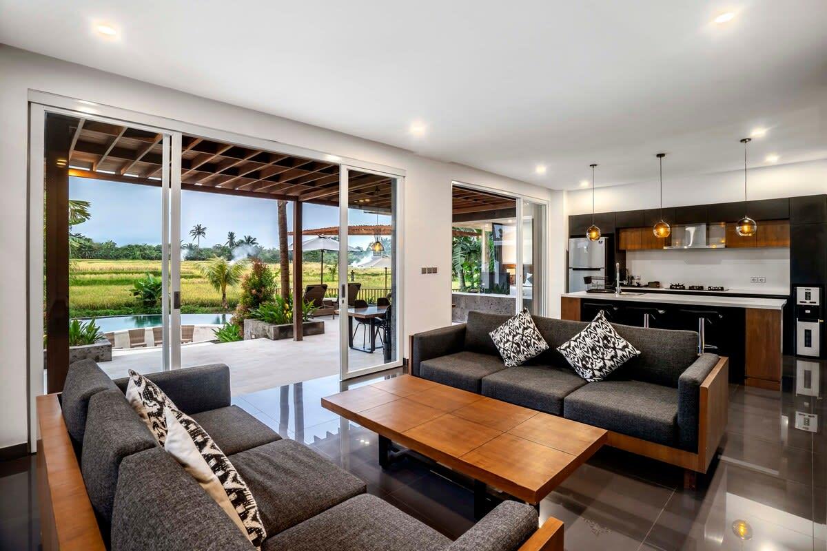 Inside dining area illuminated by natural light  