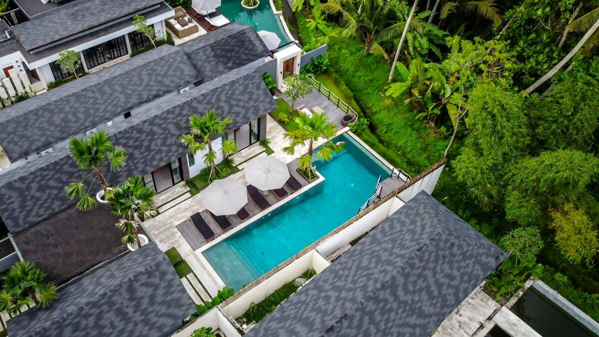 Drone view of the villa and its jungle view