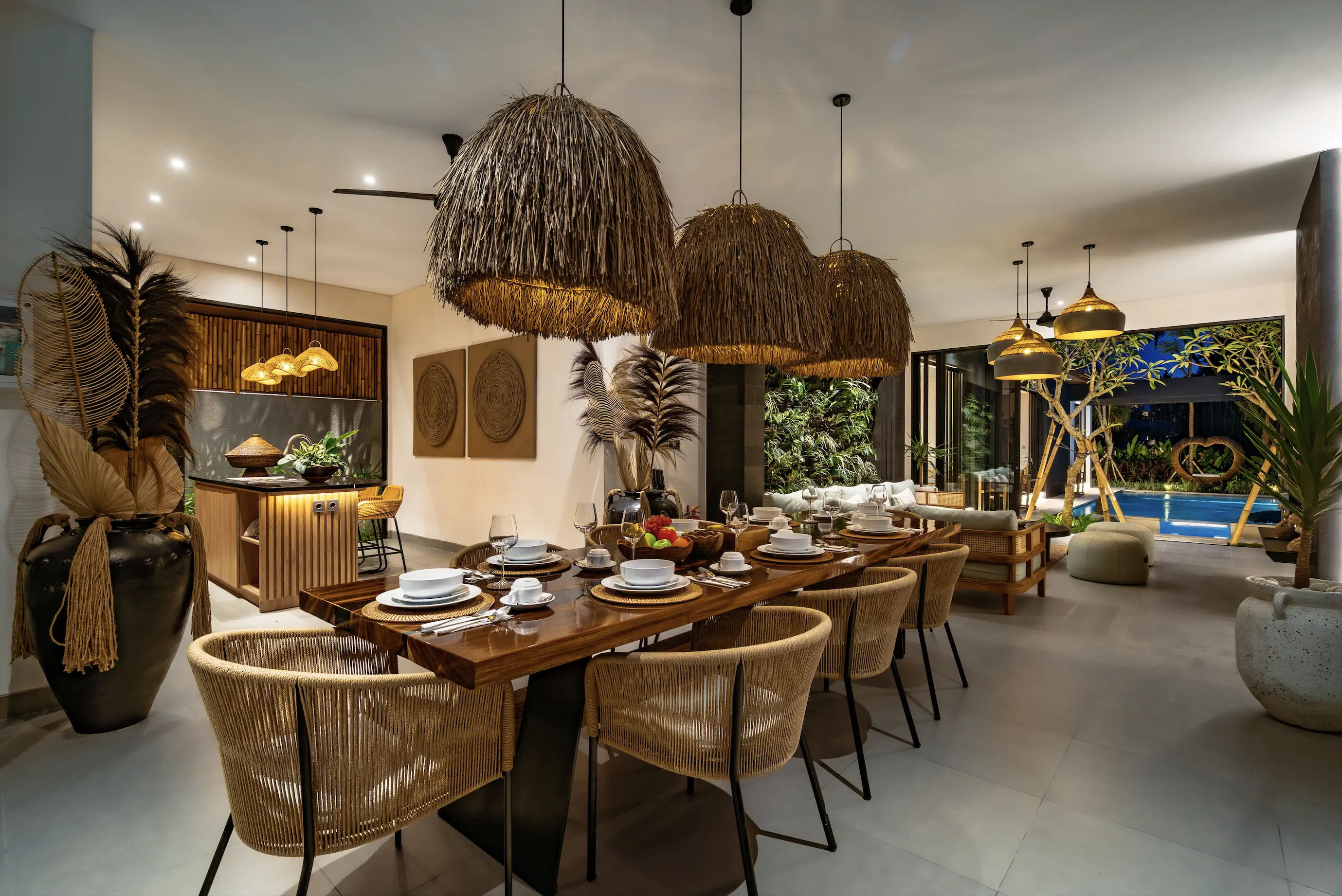 villa interior night