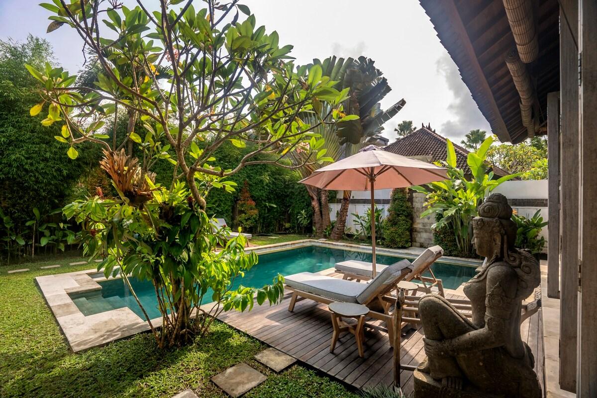 View of the outside garden and pool area 